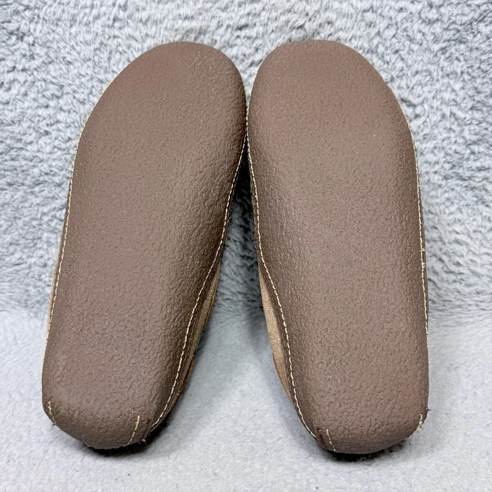 LL Bean Handsewn Slippers Flannel-Lined Mens‎ Size 9 Moccasin Shoes Brown Suede